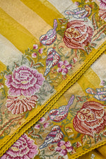 Mustrad Yellow Resham Embroidery Breezy Organza  Handwoven Banarasi Saree