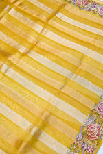 Mustrad Yellow Resham Embroidery Breezy Organza  Handwoven Banarasi Saree