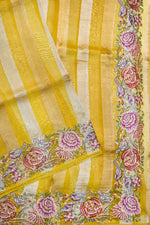 Mustrad Yellow Resham Embroidery Breezy Organza  Handwoven Banarasi Saree