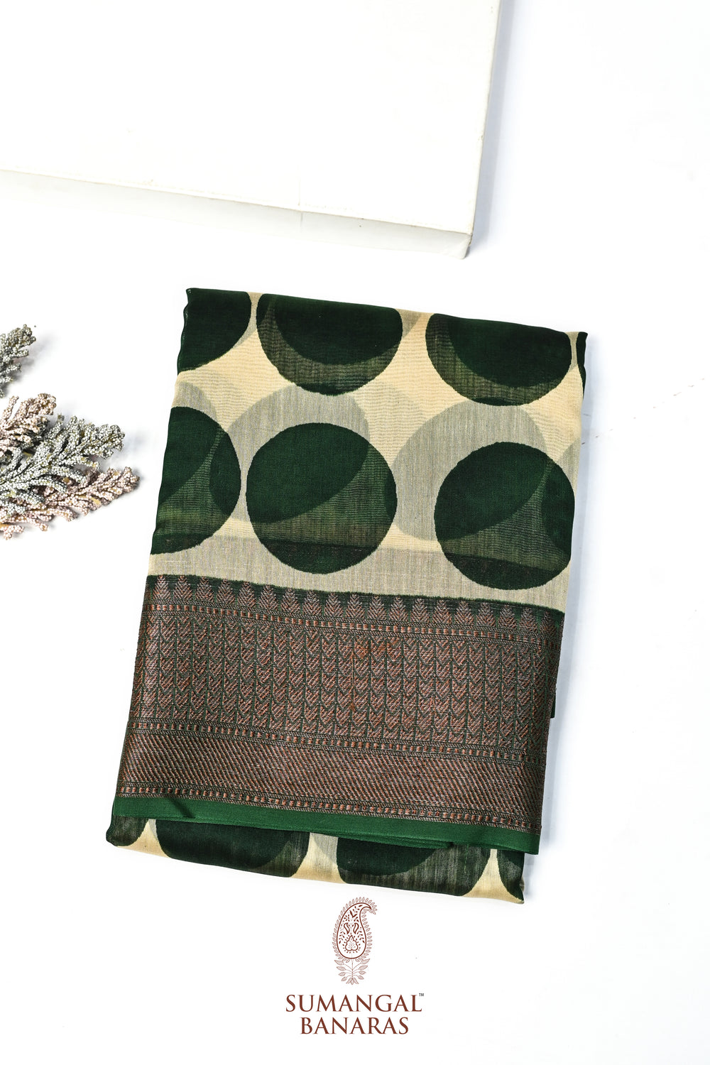 Emerald Green Printed Cotton Blended Saree