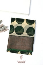 Emerald Green Printed Cotton Blended Saree