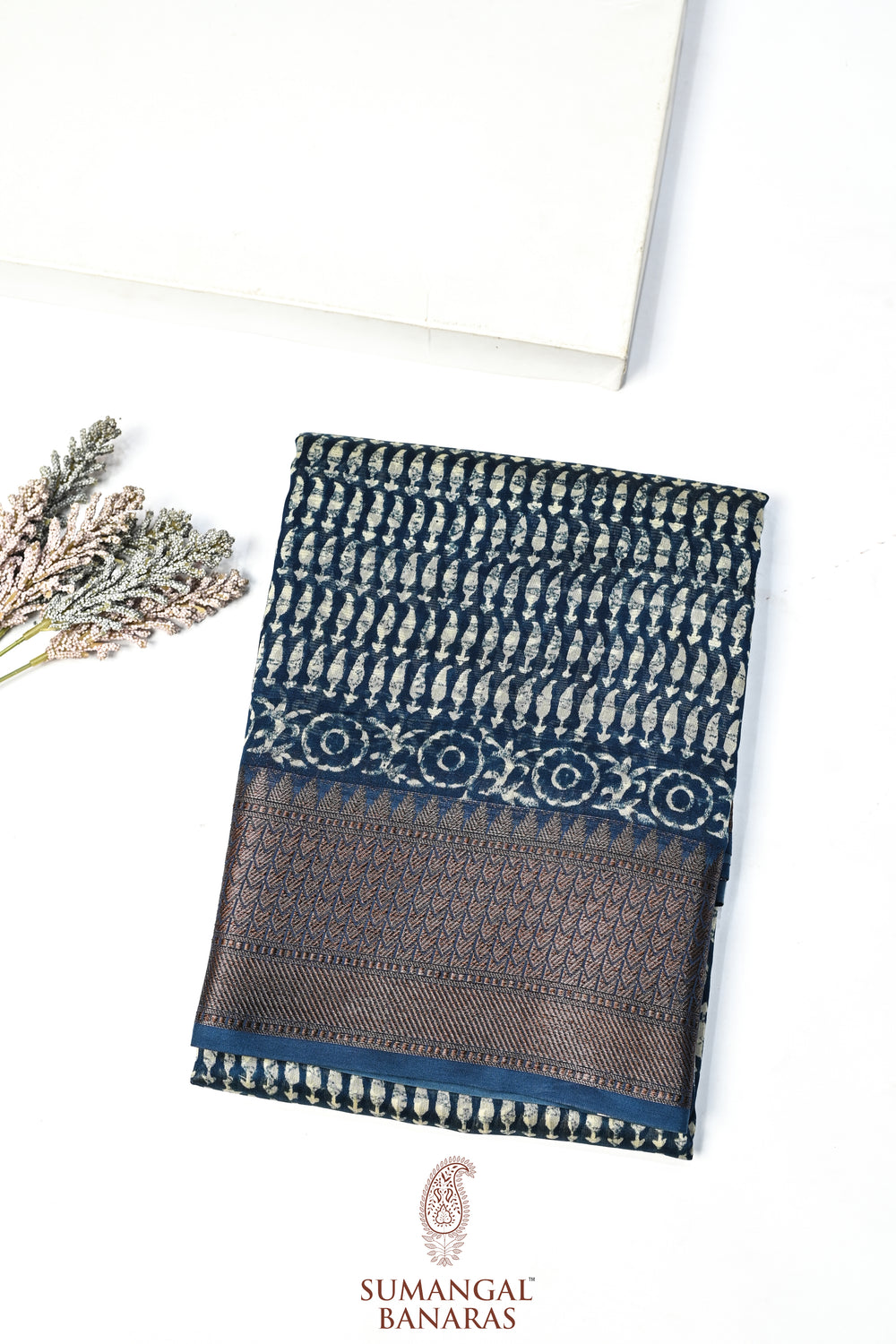 Blue Printed Cotton Blended Saree