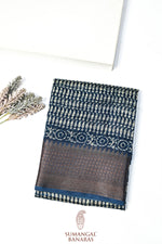 Blue Printed Cotton Blended Saree