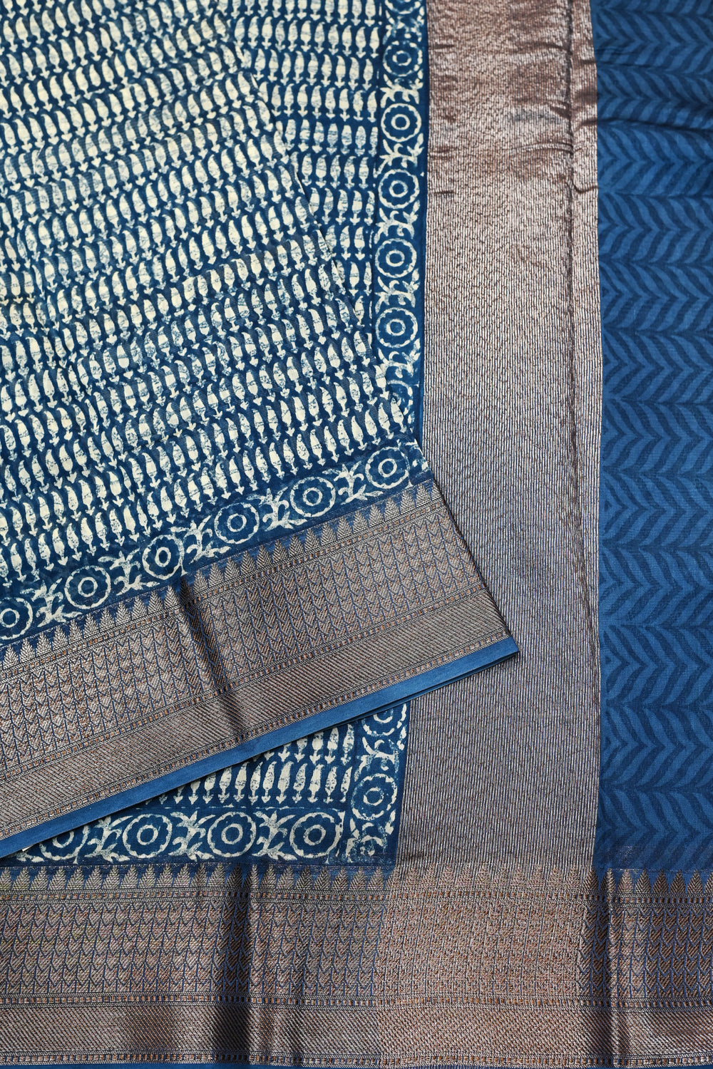 Blue Printed Cotton Blended Saree