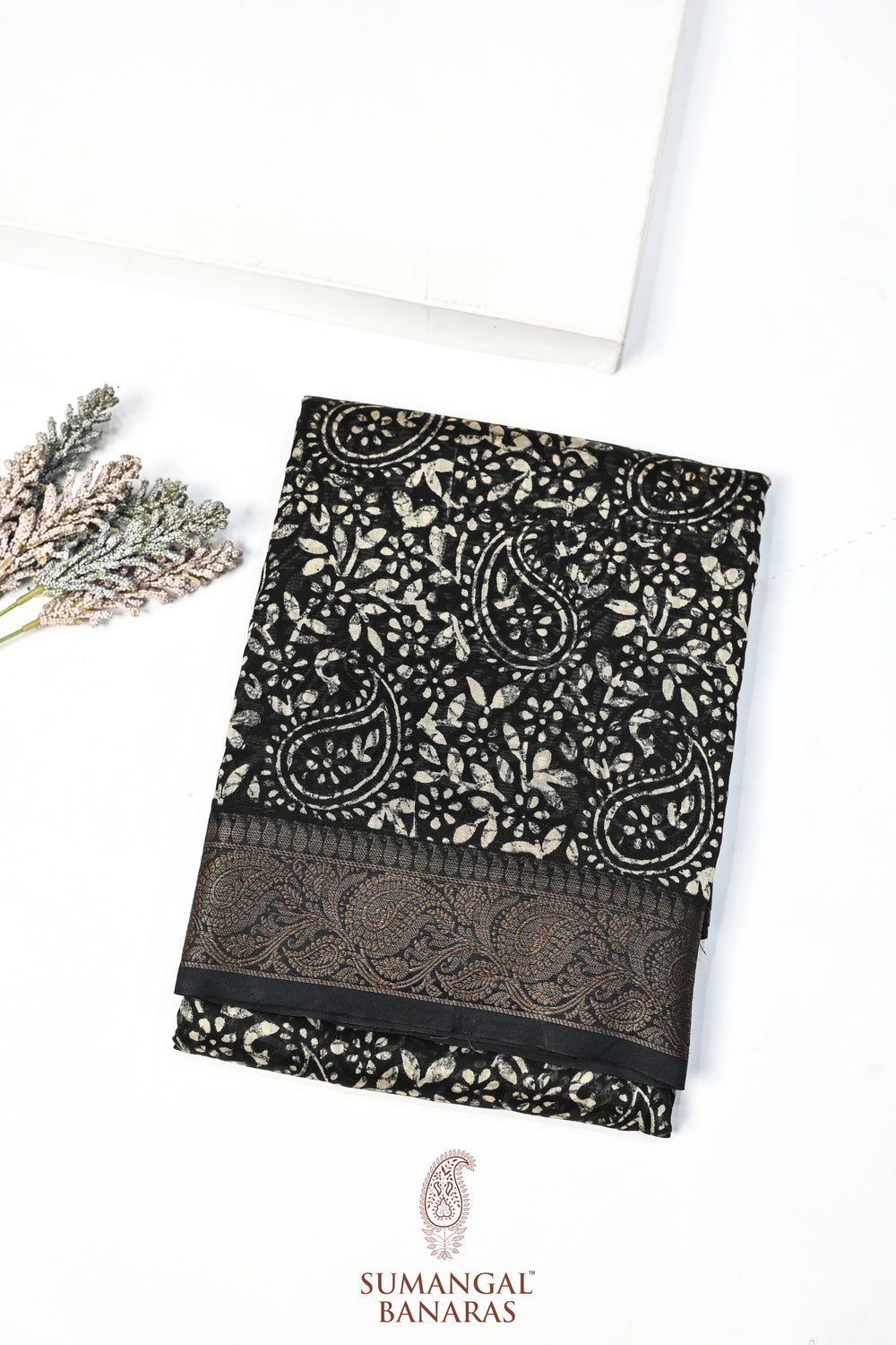 Black Jangla Cotton Blended Saree