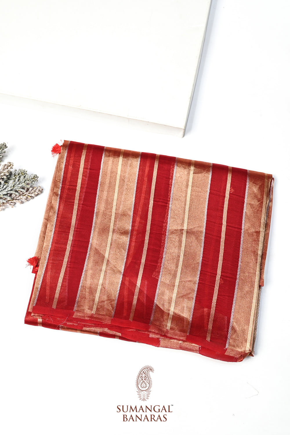 Rose Red Sona Roopa Breezy Organza  Handwoven Banarasi Saree