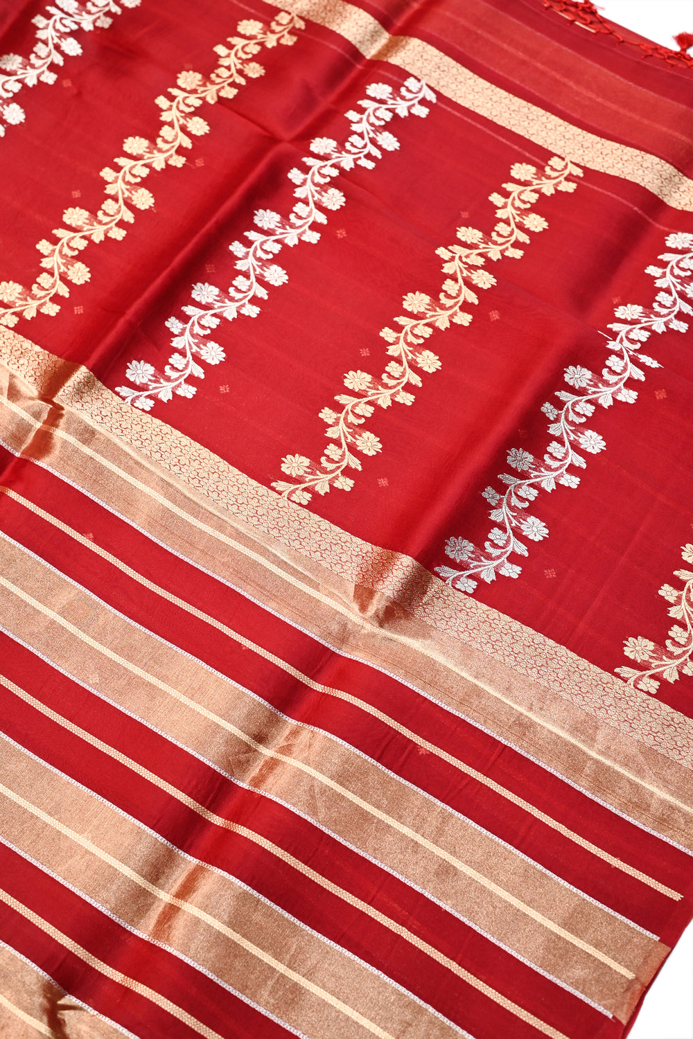 Rose Red Sona Roopa Breezy Organza  Handwoven Banarasi Saree