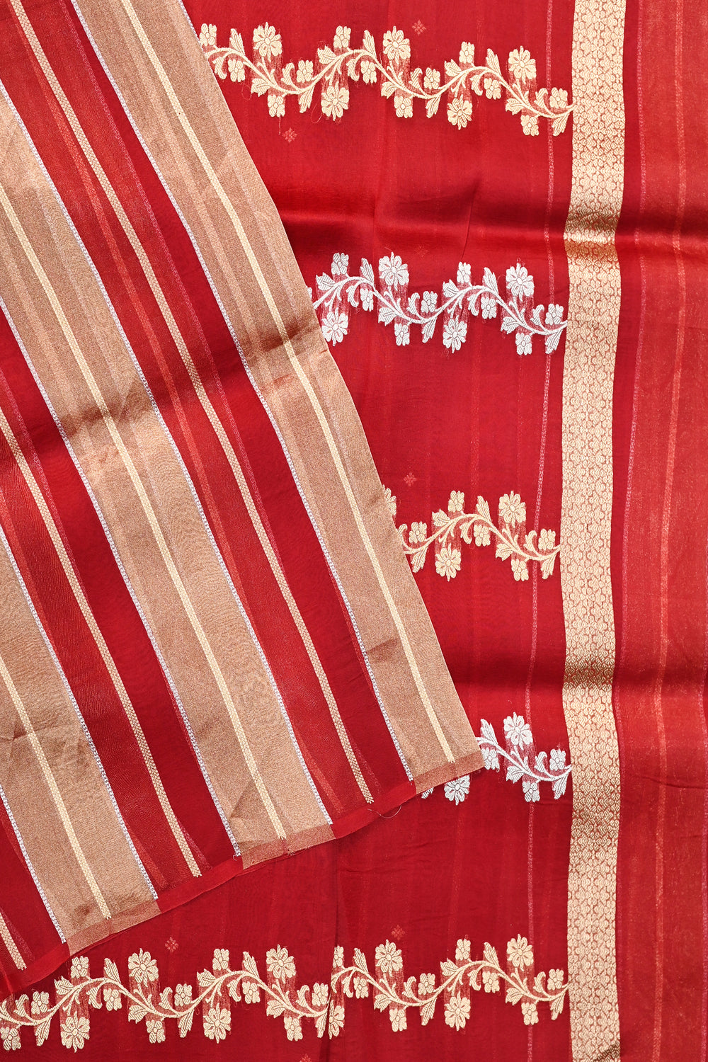 Rose Red Sona Roopa Breezy Organza  Handwoven Banarasi Saree