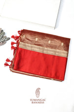 Cherry Red Booti Tissue Silk  Handwoven Banarasi Saree