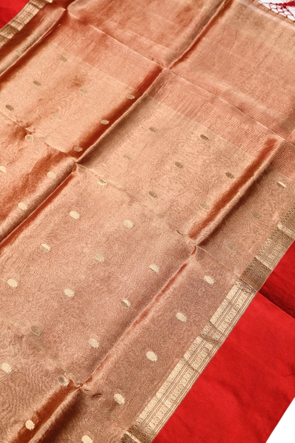 Cherry Red Booti Tissue Silk  Handwoven Banarasi Saree