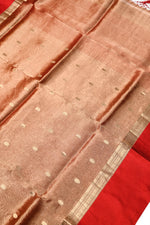 Cherry Red Booti Tissue Silk  Handwoven Banarasi Saree