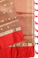 Cherry Red Booti Tissue Silk  Handwoven Banarasi Saree