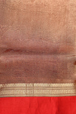 Cherry Red Booti Tissue Silk  Handwoven Banarasi Saree