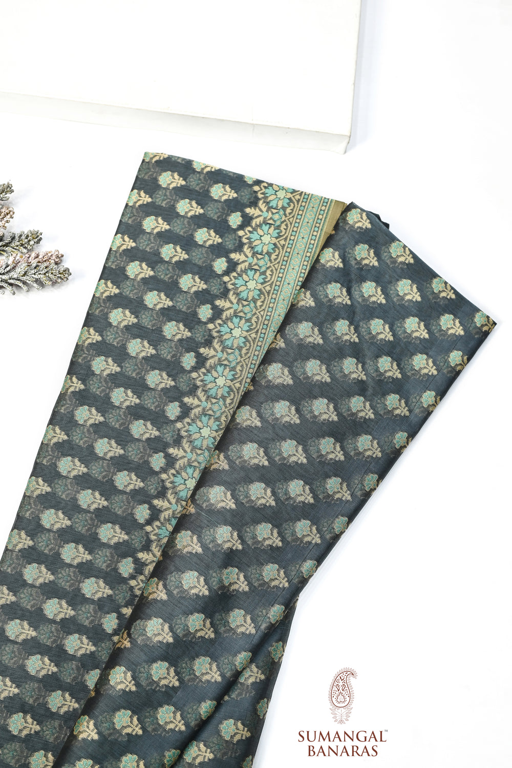 Grey Booti Cotton Blended Saree