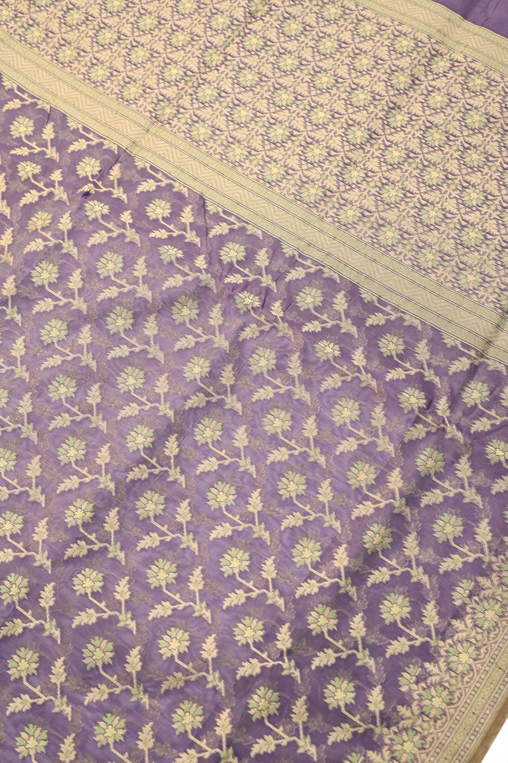 Lavender Jangla Cotton Blended Saree