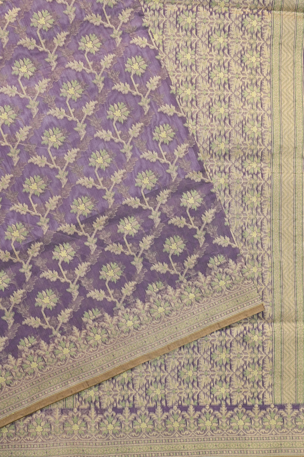 Lavender Jangla Cotton Blended Saree