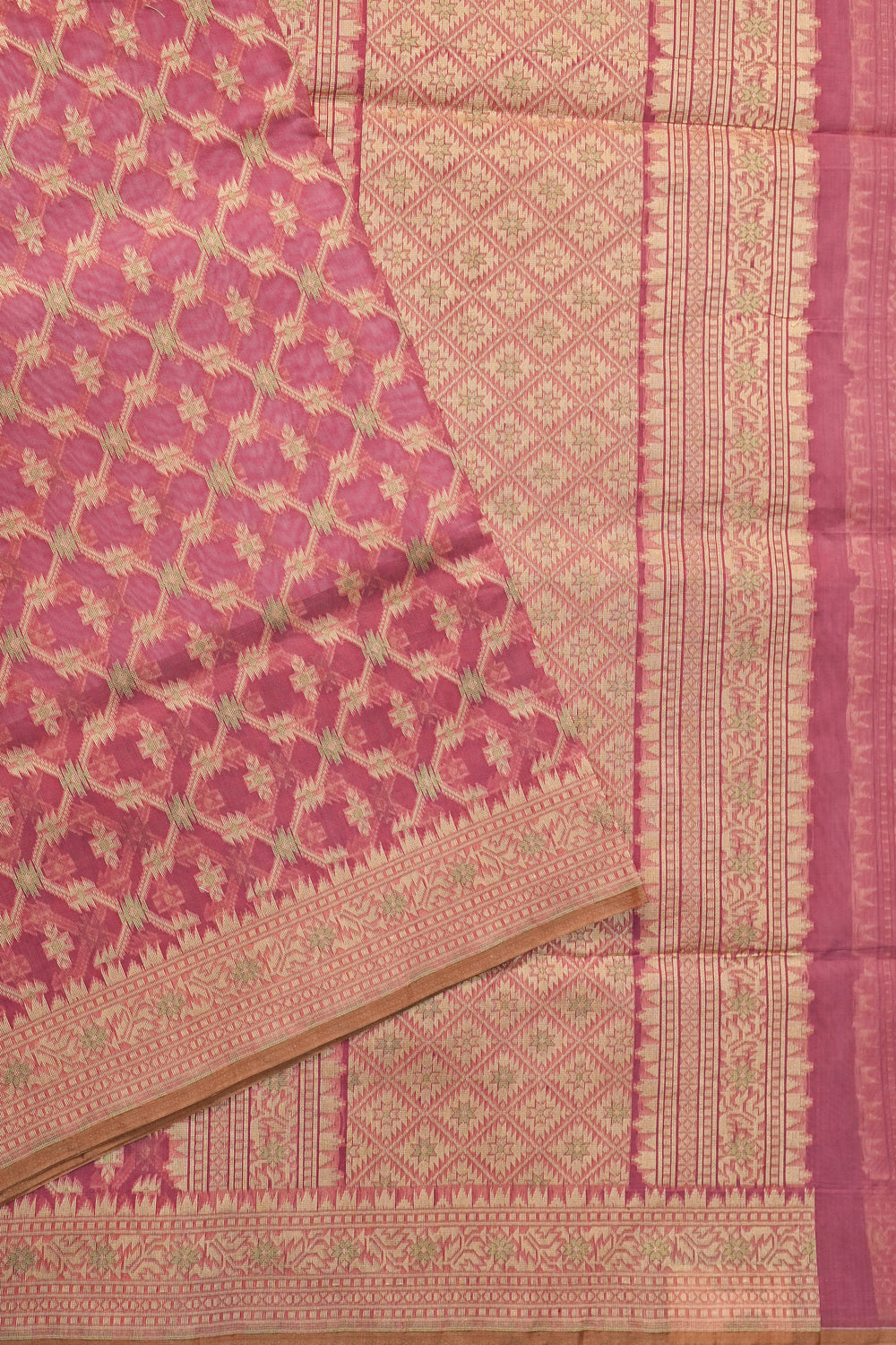 Pink Jangla Cotton Blended Saree