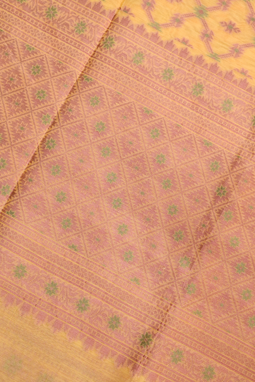 Yellow Jangla Cotton Blended Saree