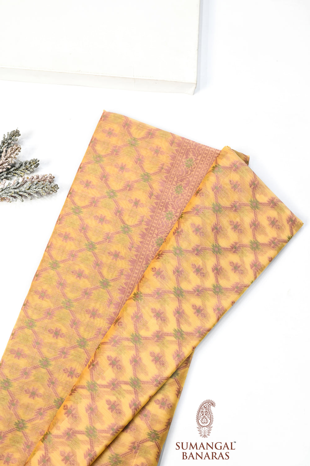 Yellow Jangla Cotton Blended Saree