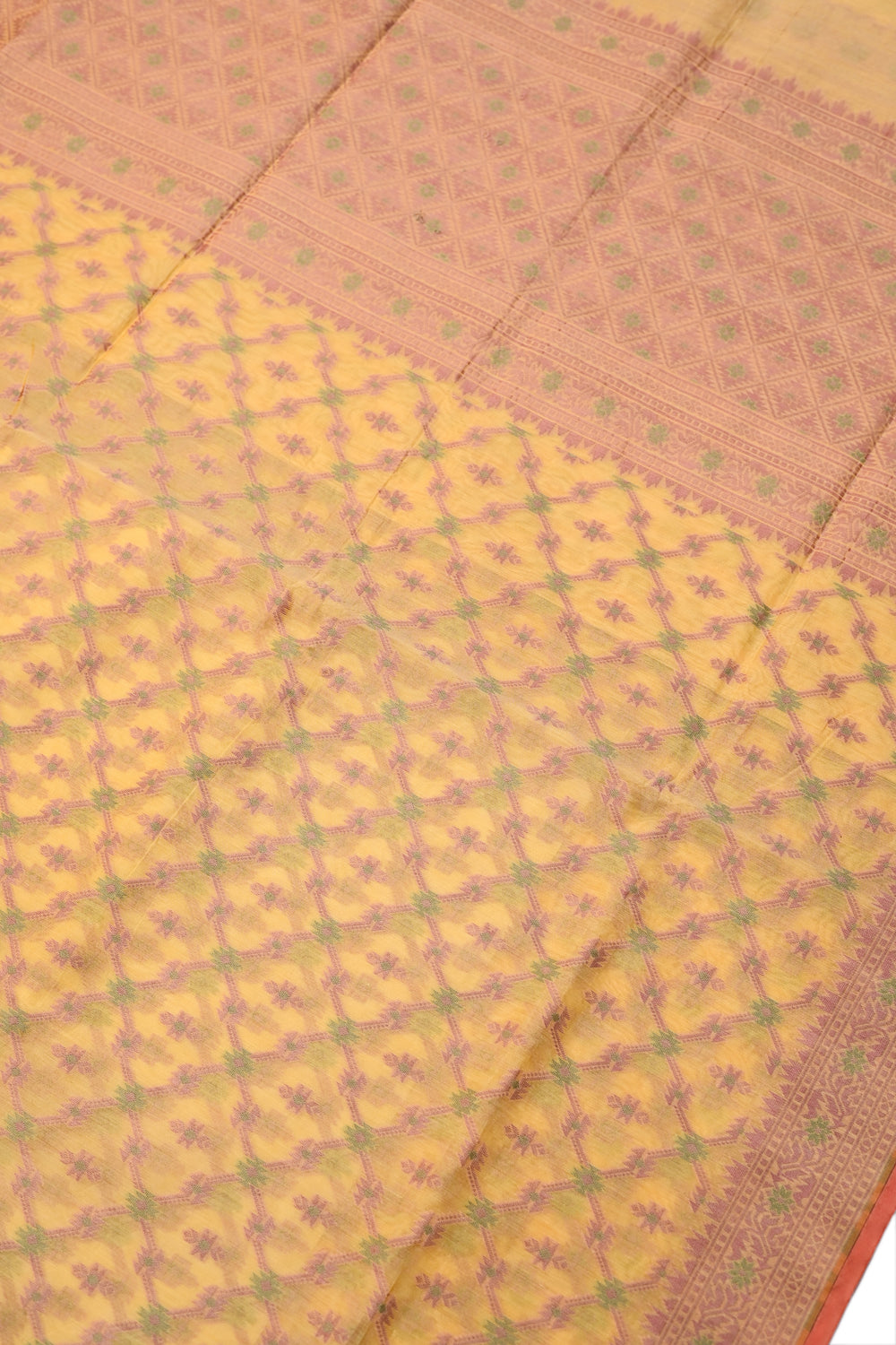 Yellow Jangla Cotton Blended Saree