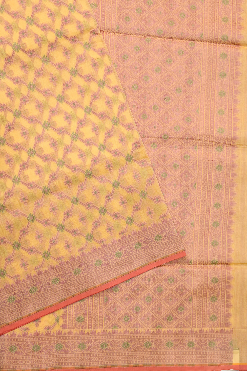 Yellow Jangla Cotton Blended Saree
