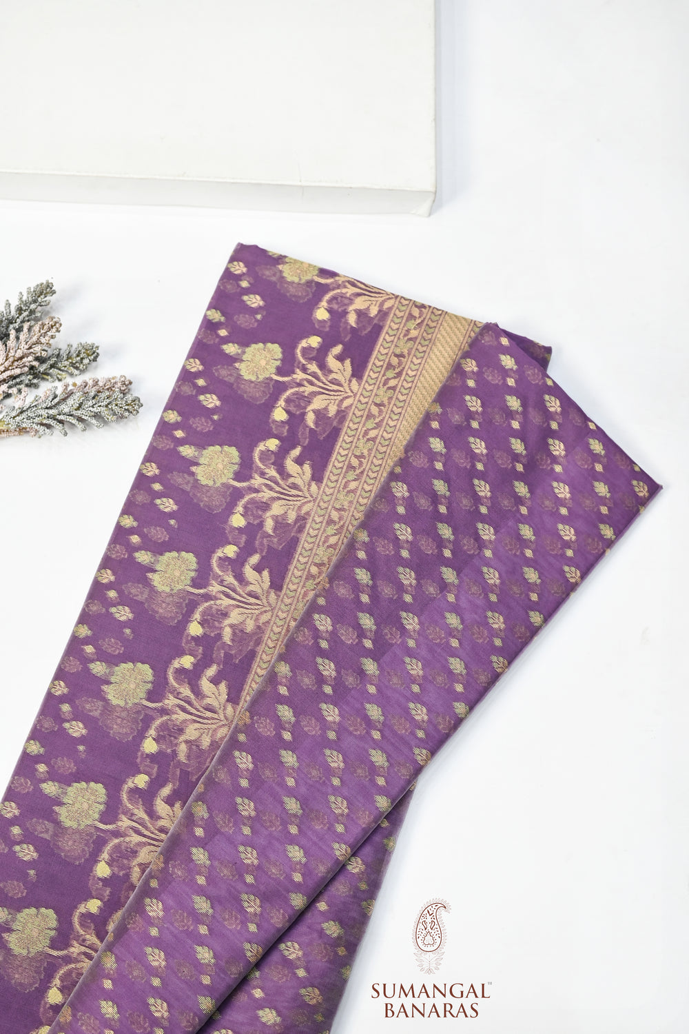 Violet Purple Booti Cotton Blended Saree