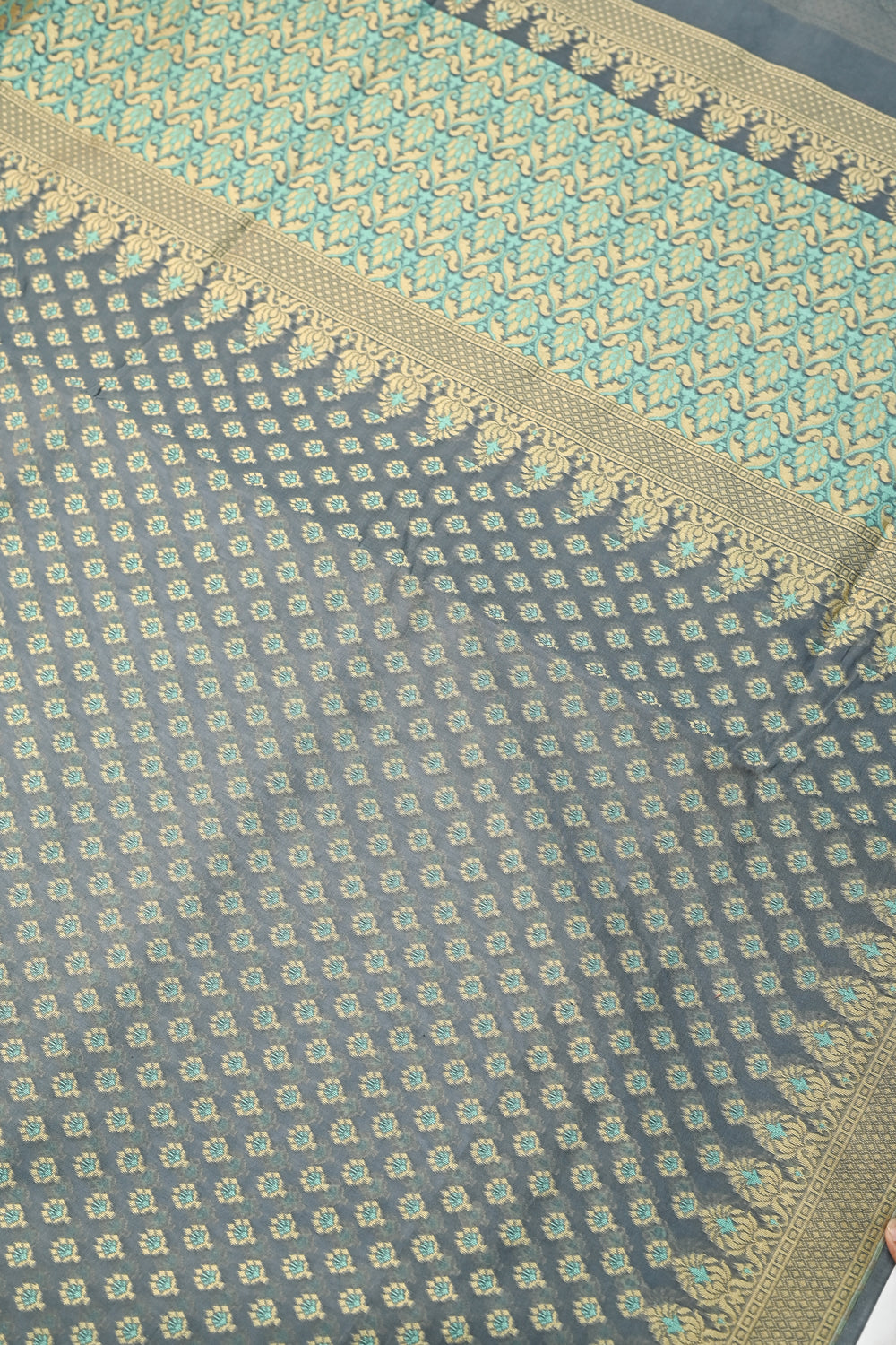 Smoke Grey Booti Cotton Blended Saree