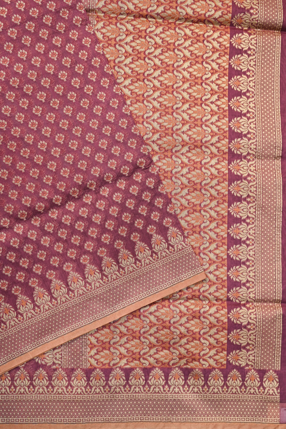 Magenta Purple Booti Cotton Blended Saree