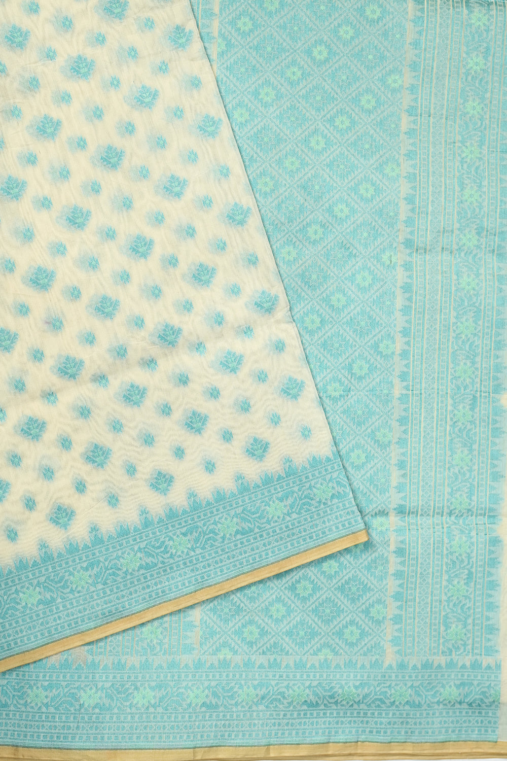 Ivory White Booti Cotton Jamdani Blended Saree