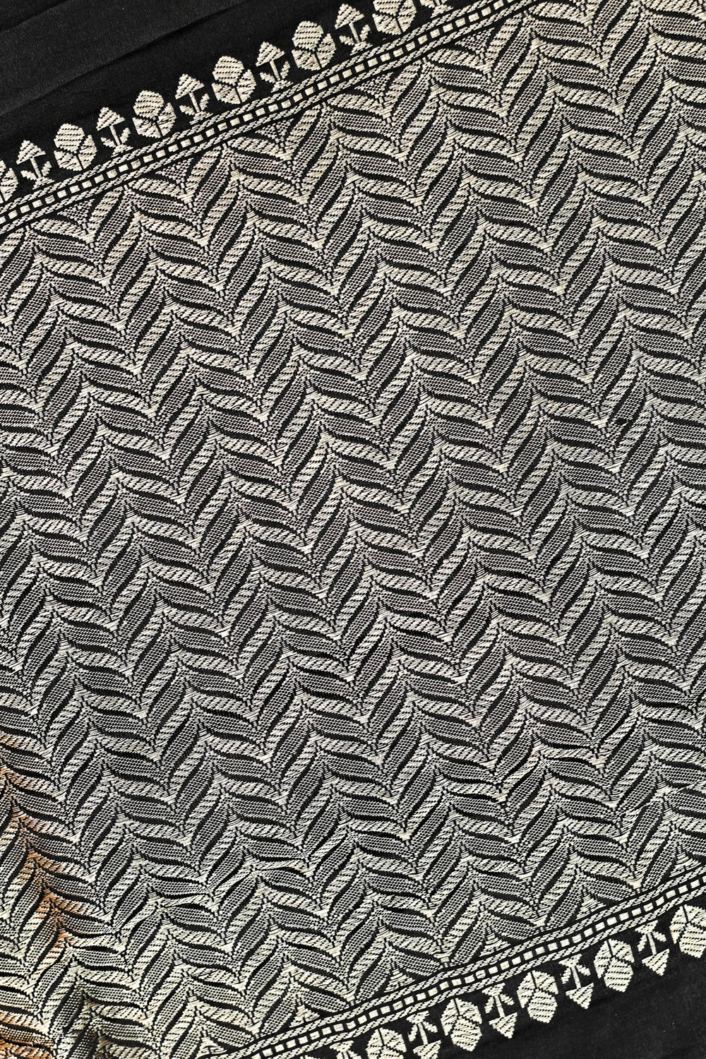 Jet Black Motif Mashru Silk  Handwoven Banarasi Saree