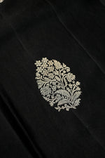 Jet Black Motif Mashru Silk  Handwoven Banarasi Saree