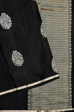 Jet Black Motif Mashru Silk  Handwoven Banarasi Saree