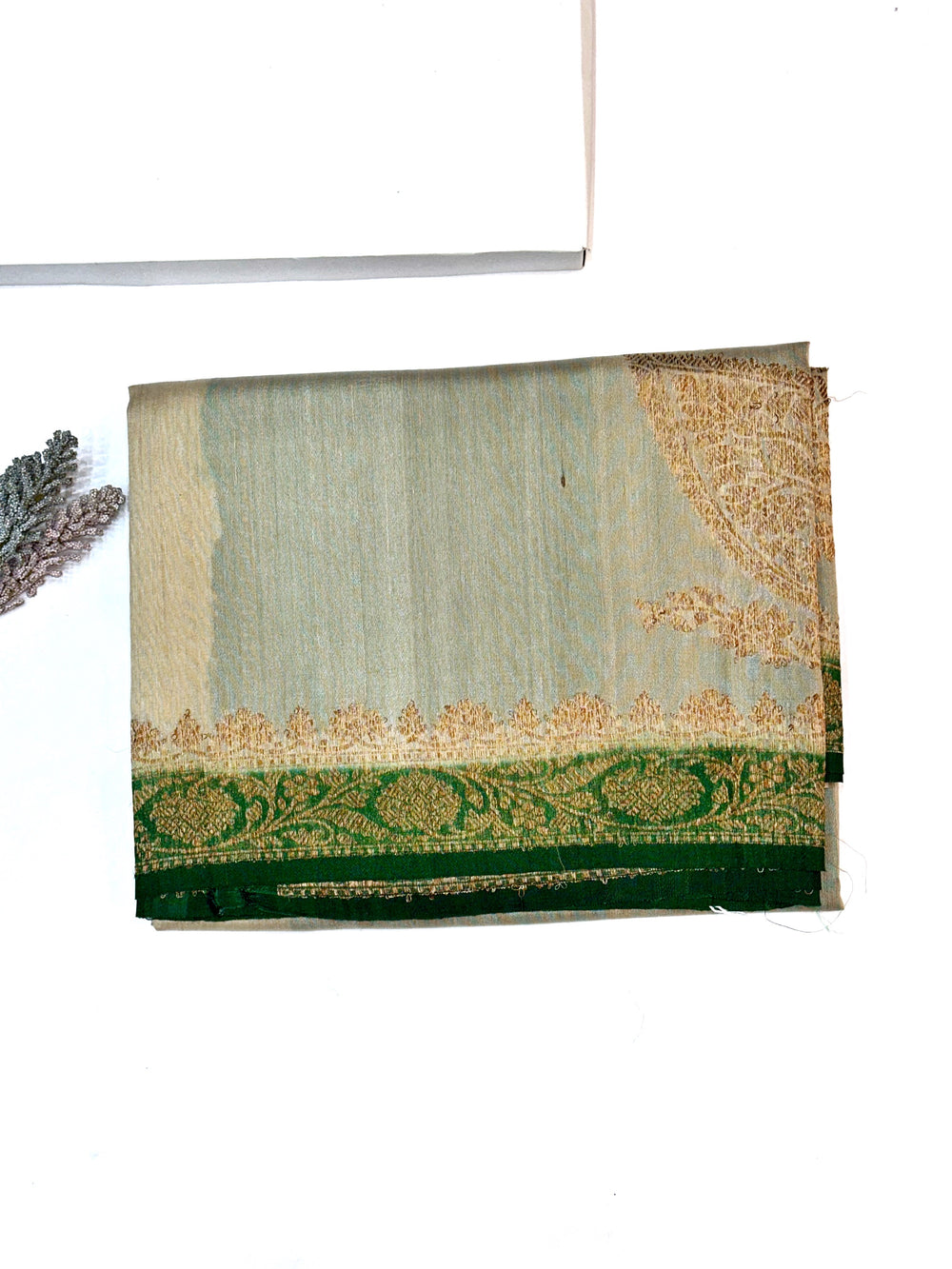 Powder White Antique Zari Tussar Silk Handwoven Banarasi Saree