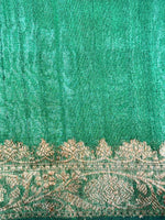 Powder White Antique Zari Tussar Silk Handwoven Banarasi Saree