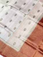Frost White Booti Tussar Silk Handwoven Banarasi Saree