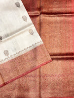 Frost White Booti Tussar Silk Handwoven Banarasi Saree