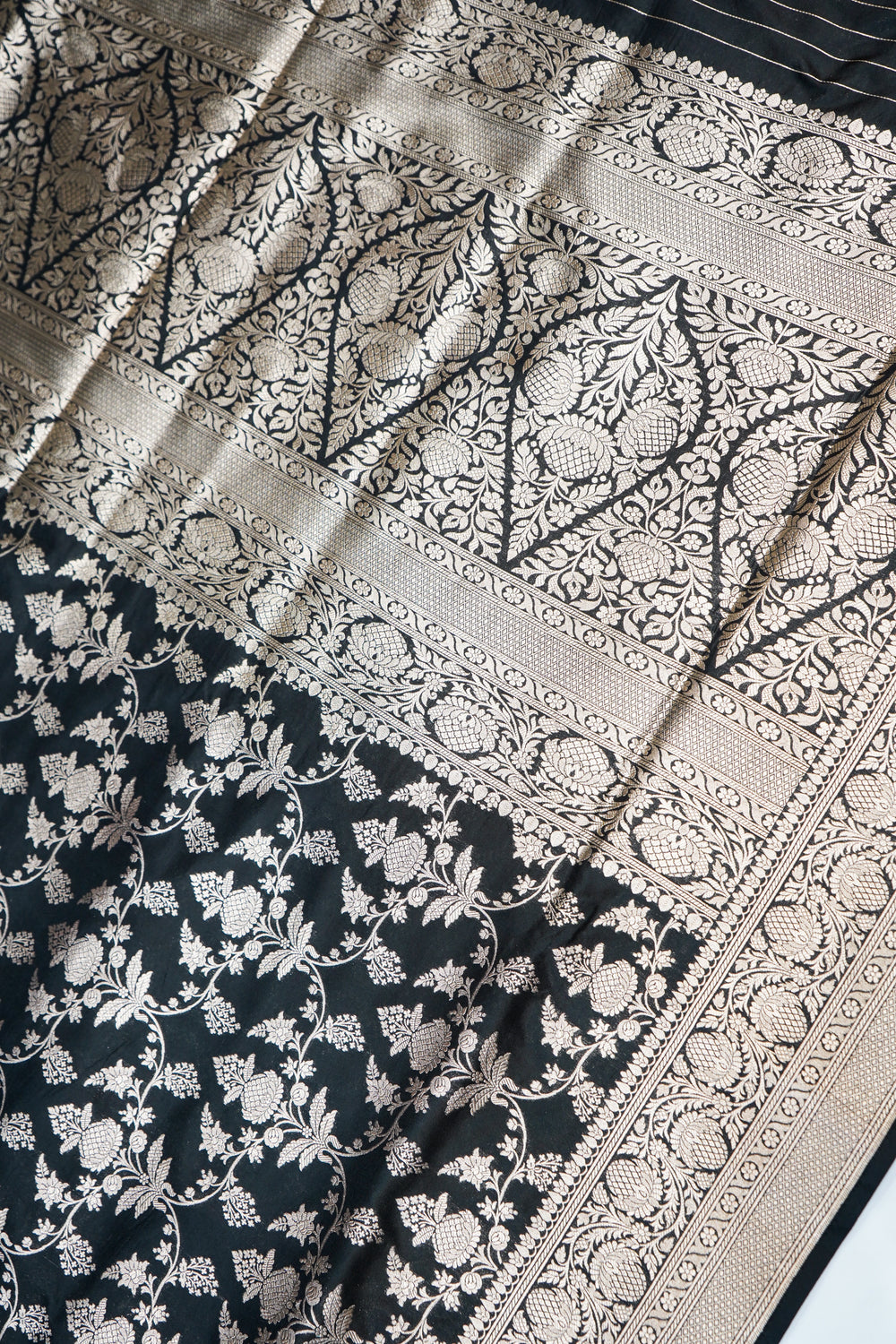 Jade Black Kalga Bel Katan Silk Handwoven Banarasi Saree