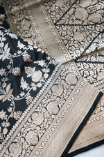Jade Black Kalga Bel Katan Silk Handwoven Banarasi Saree