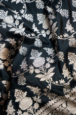 Jade Black Kalga Bel Katan Silk Handwoven Banarasi Saree