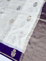 Snow White Sona Roopa Mashru Silk  Handwoven Banarasi Saree