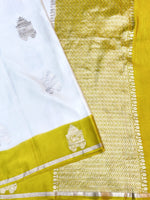 Pearl White Resham Embroidery Crepe  Handwoven Banarasi Saree