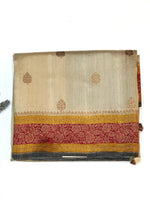 Pearl White Booti Tussar Silk Handwoven Banarasi Saree