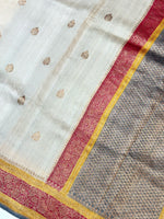 Pearl White Booti Tussar Silk Handwoven Banarasi Saree