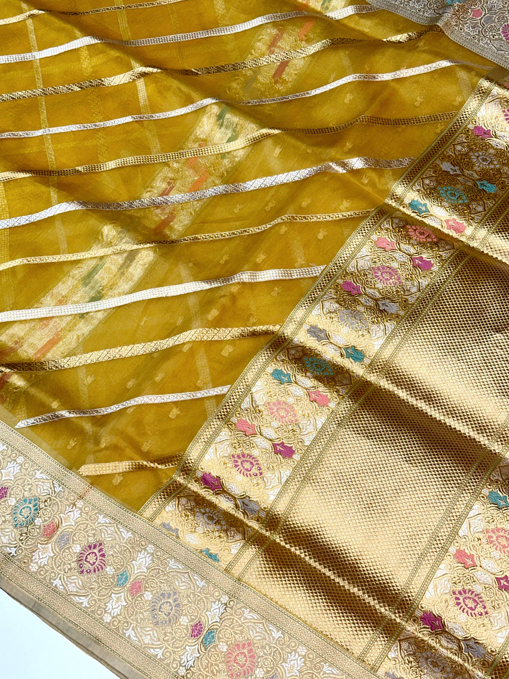 Gold Yellow Meenakari Kora Silk Handwoven Banarasi Saree