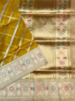 Gold Yellow Meenakari Kora Silk Handwoven Banarasi Saree