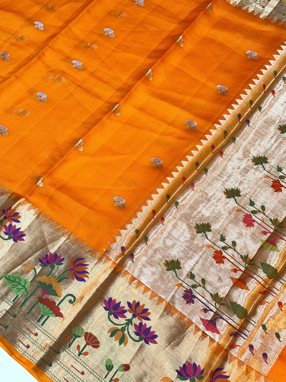 Fire Orange Meenakari Kota Silk Handwoven Banarasi Saree