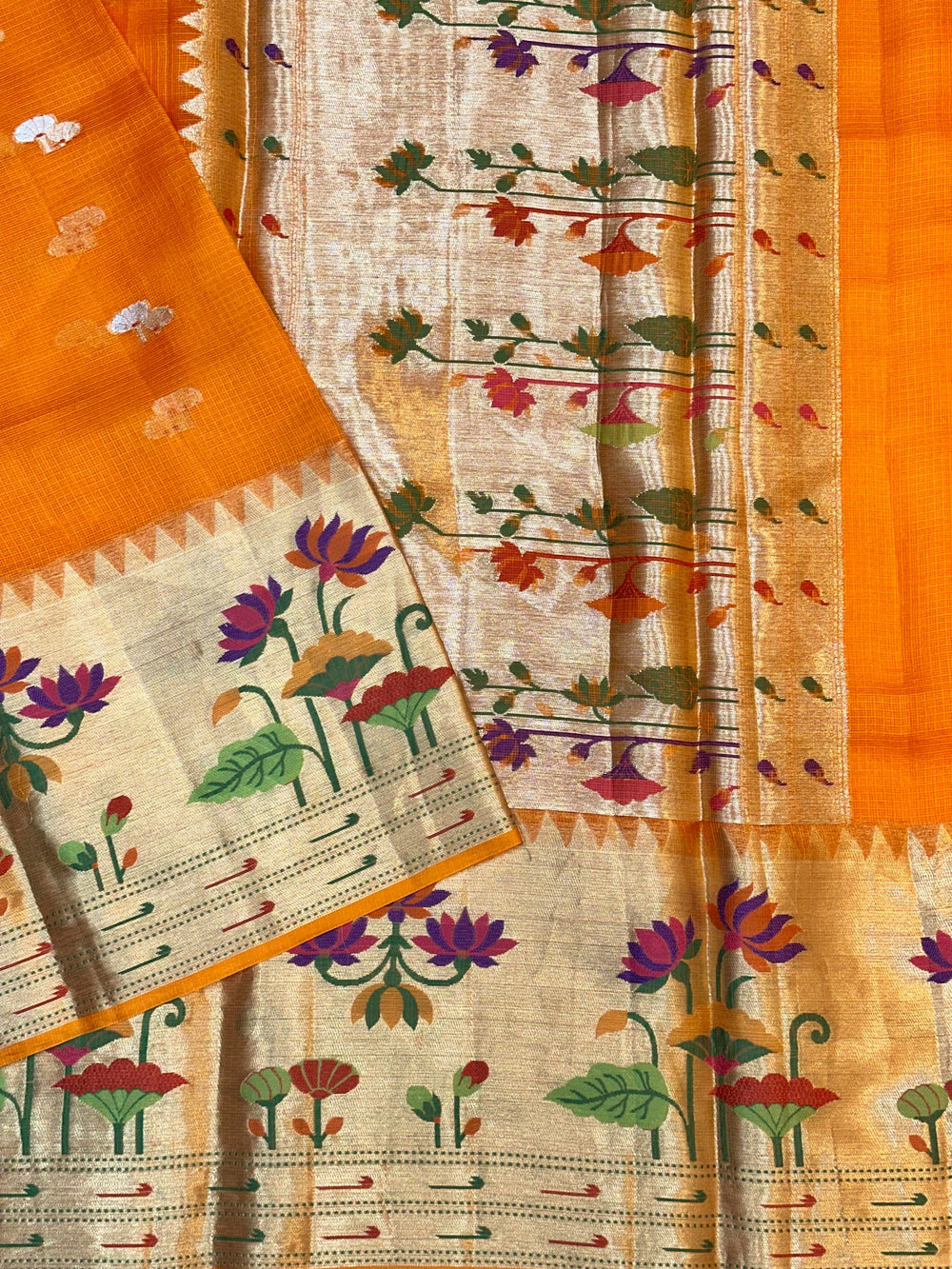 Fire Orange Meenakari Kota Silk Handwoven Banarasi Saree