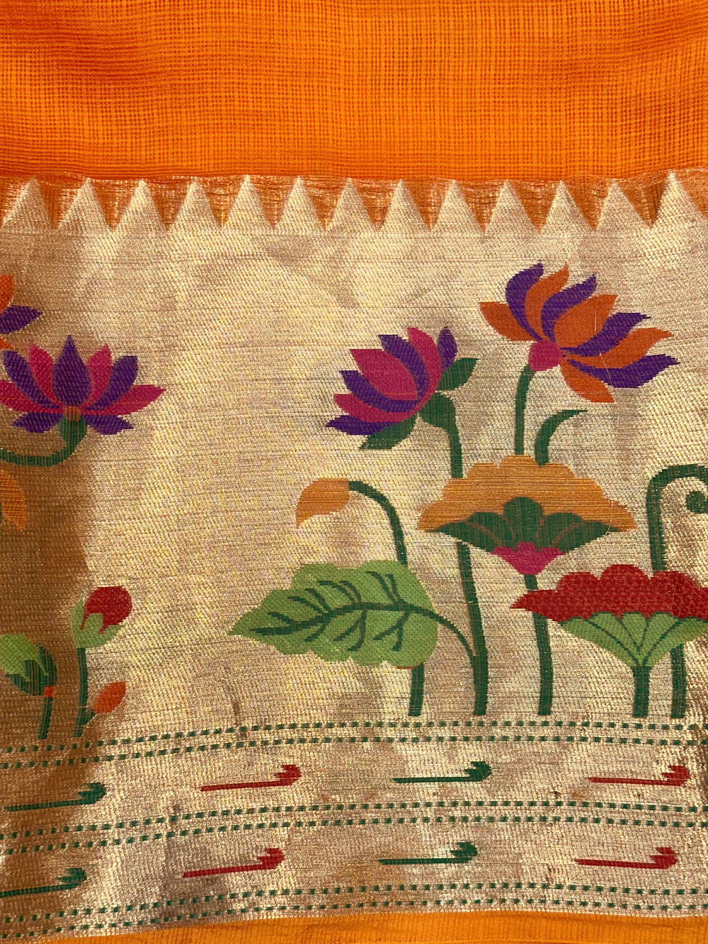 Fire Orange Meenakari Kota Silk Handwoven Banarasi Saree