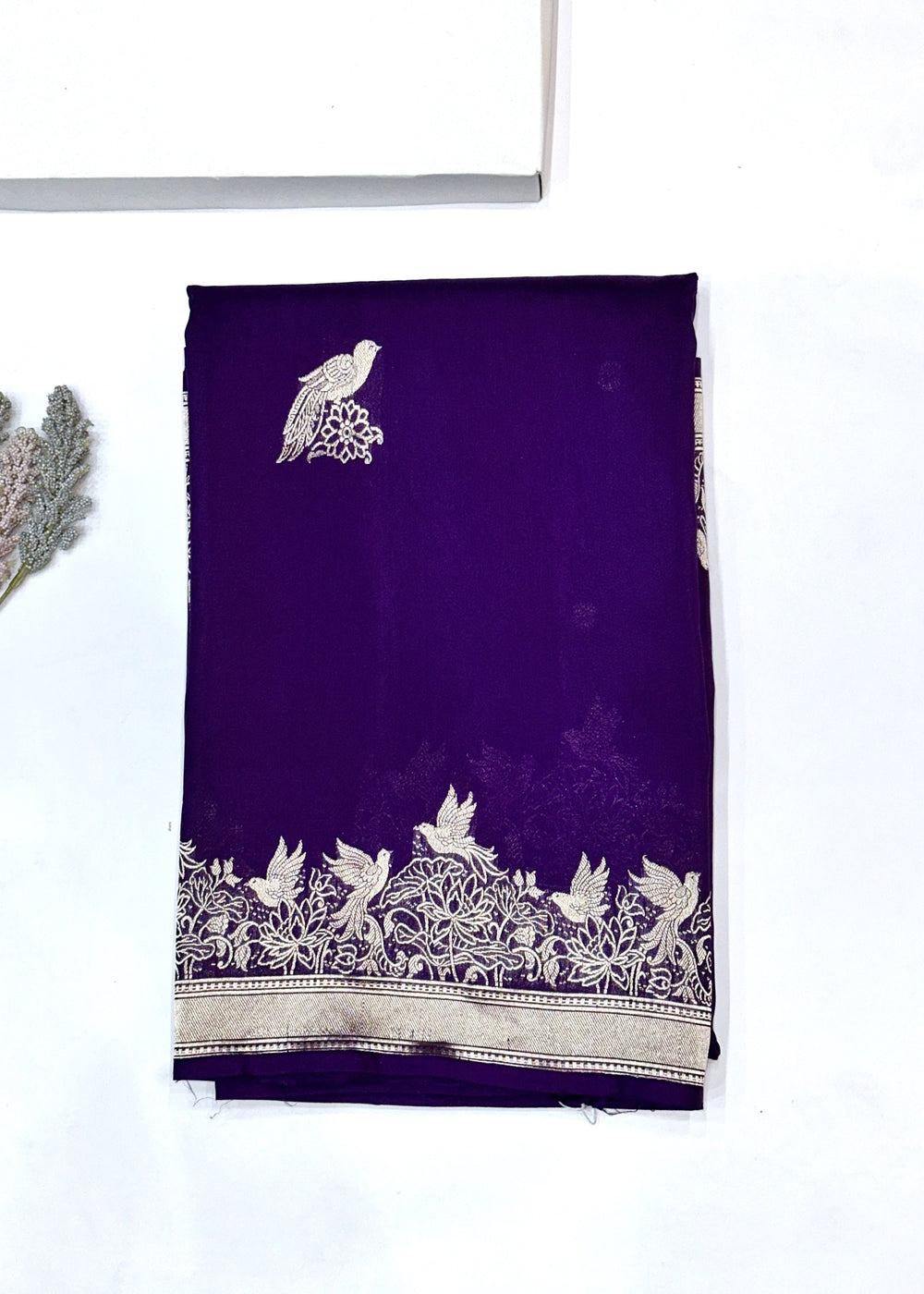 Violet Purple Motif Katan Silk Handwoven Banarasi Saree