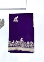 Violet Purple Motif Katan Silk Handwoven Banarasi Saree
